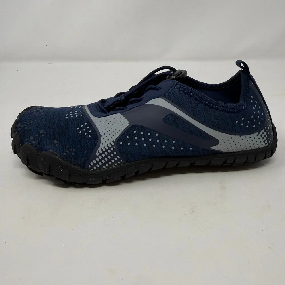 Nortiv8 Kids Water Shoes Navy Blue Grey Aqua Socks Bungee Laces Size 4 Barefoot